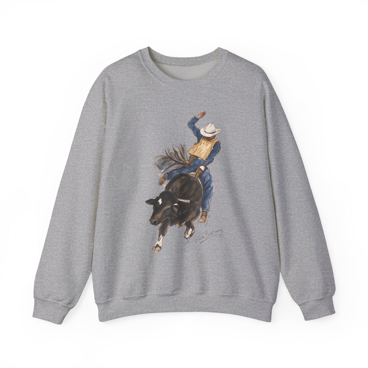 Watercolor bullriding Crewneck Sweatshirt artist Paula burtt-emry