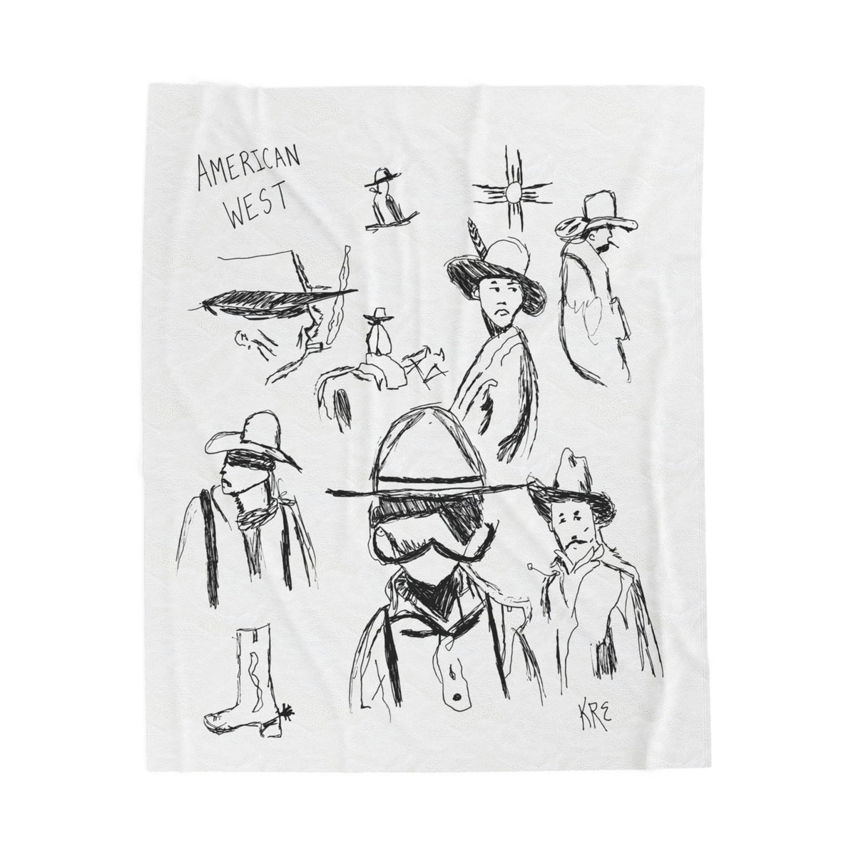 American West Sketch Velveteen Plush Blanket