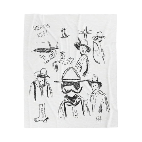 American West Sketch Velveteen Plush Blanket
