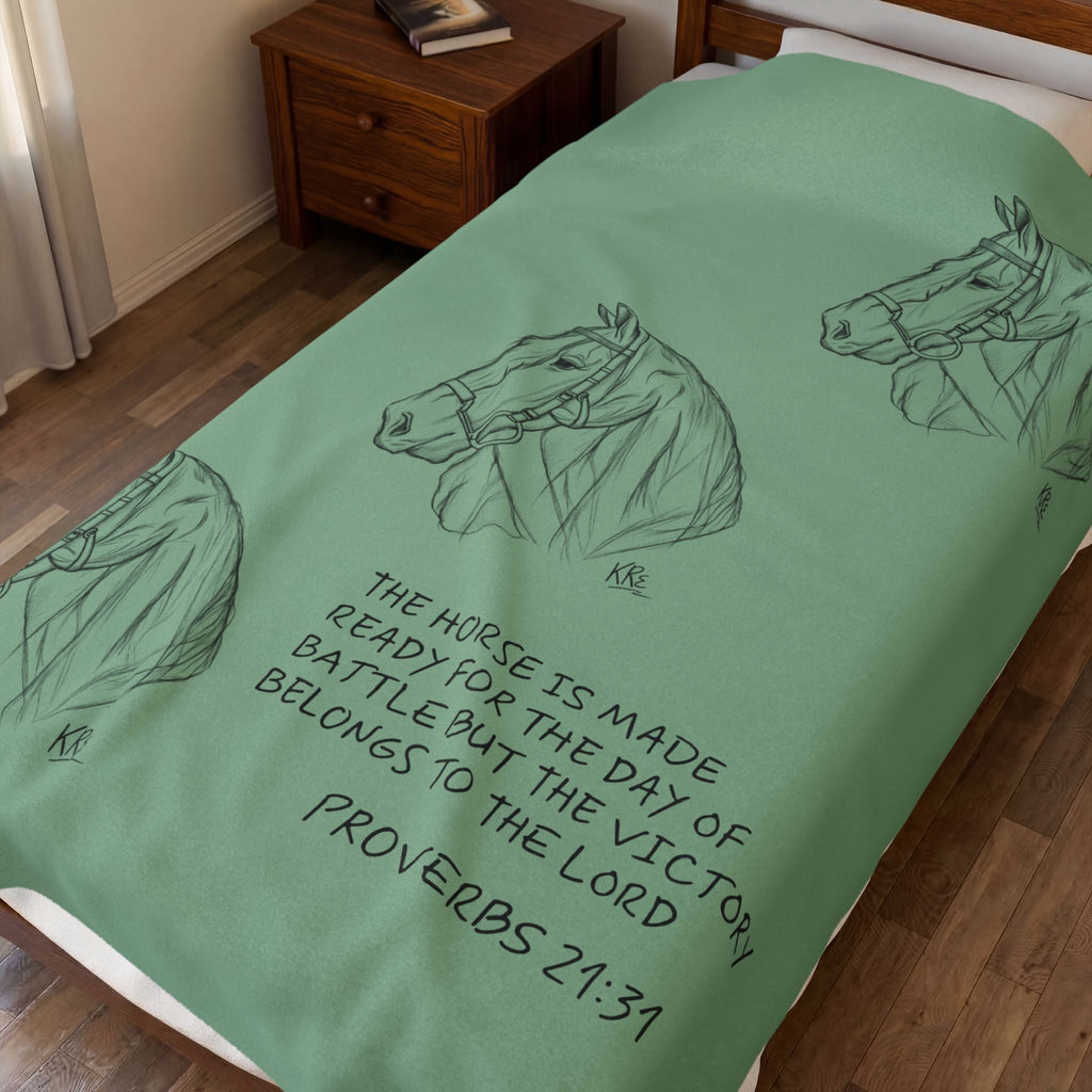 Velveteen Plush Blanket — Horse Sketch & Proverbs 21:31