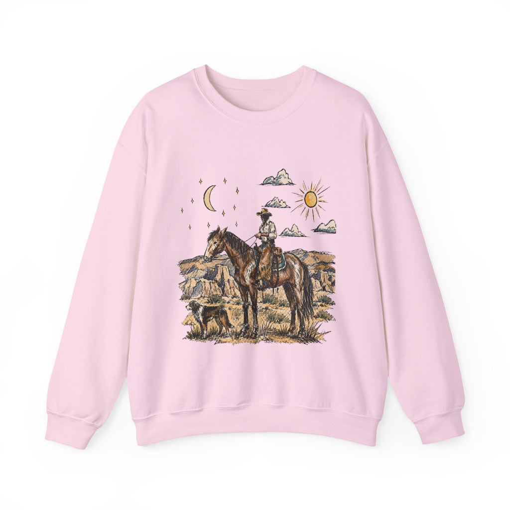 Cowboy sun up to sun down sweater with color