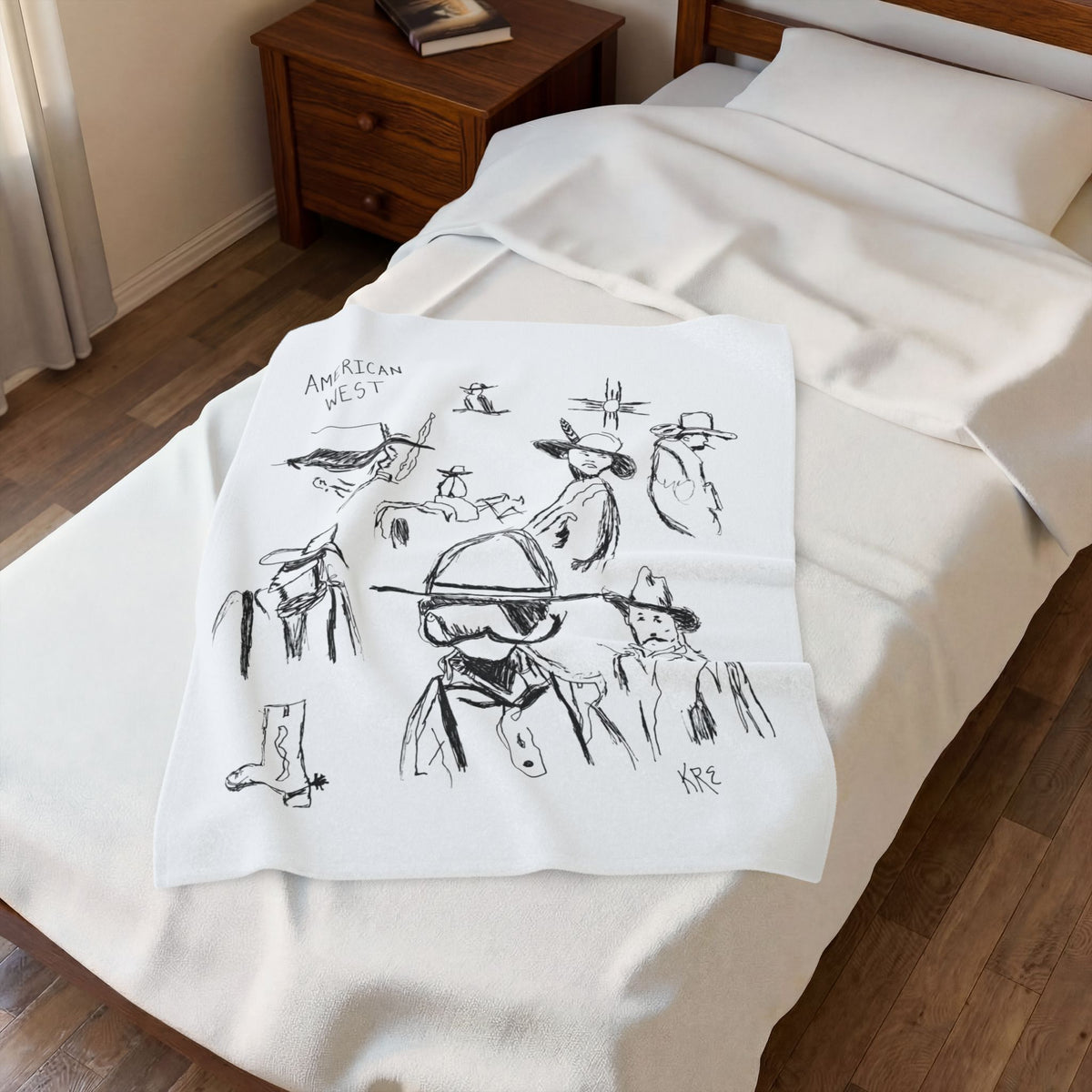 American West Sketch Velveteen Plush Blanket