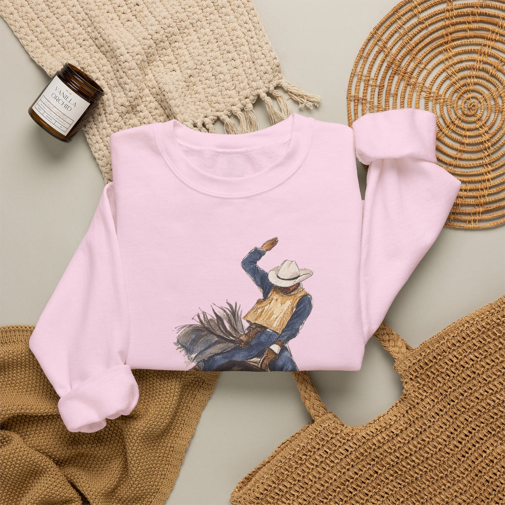 Watercolor bullriding Crewneck Sweatshirt artist Paula burtt-emry