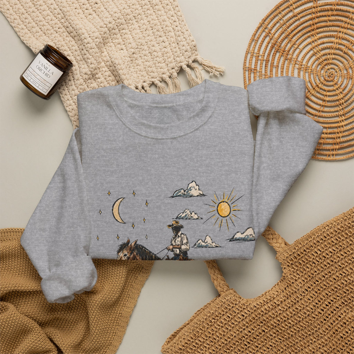 Cowboy sun up to sun down sweater with color
