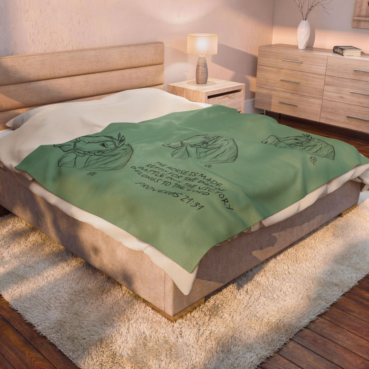 Velveteen Plush Blanket — Horse Sketch & Proverbs 21:31