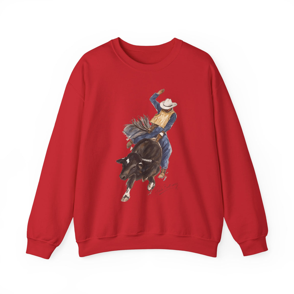 Watercolor bullriding Crewneck Sweatshirt artist Paula burtt-emry