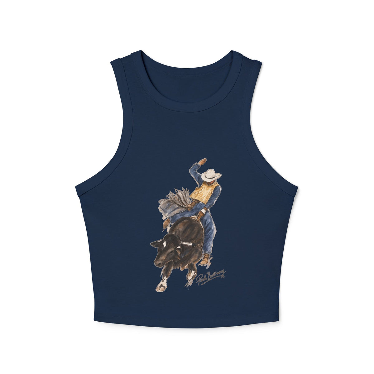 Women's Micro Rib Racer Tank Top water color bullrider