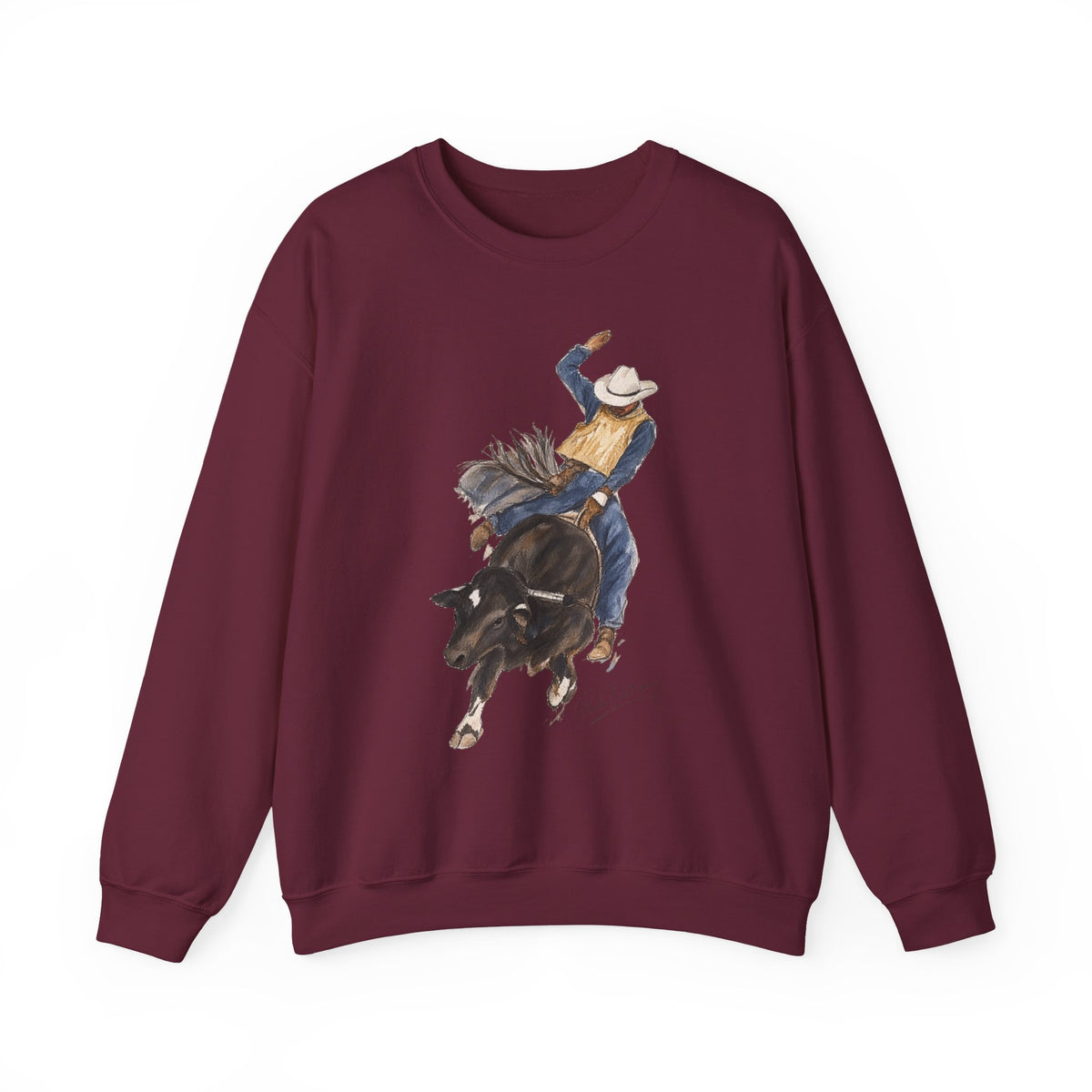 Watercolor bullriding Crewneck Sweatshirt artist Paula burtt-emry