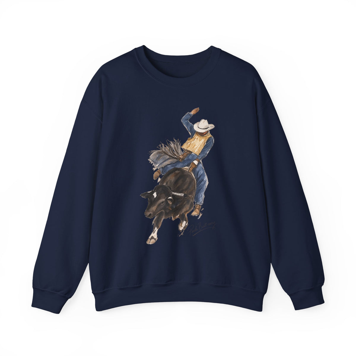 Watercolor bullriding Crewneck Sweatshirt artist Paula burtt-emry