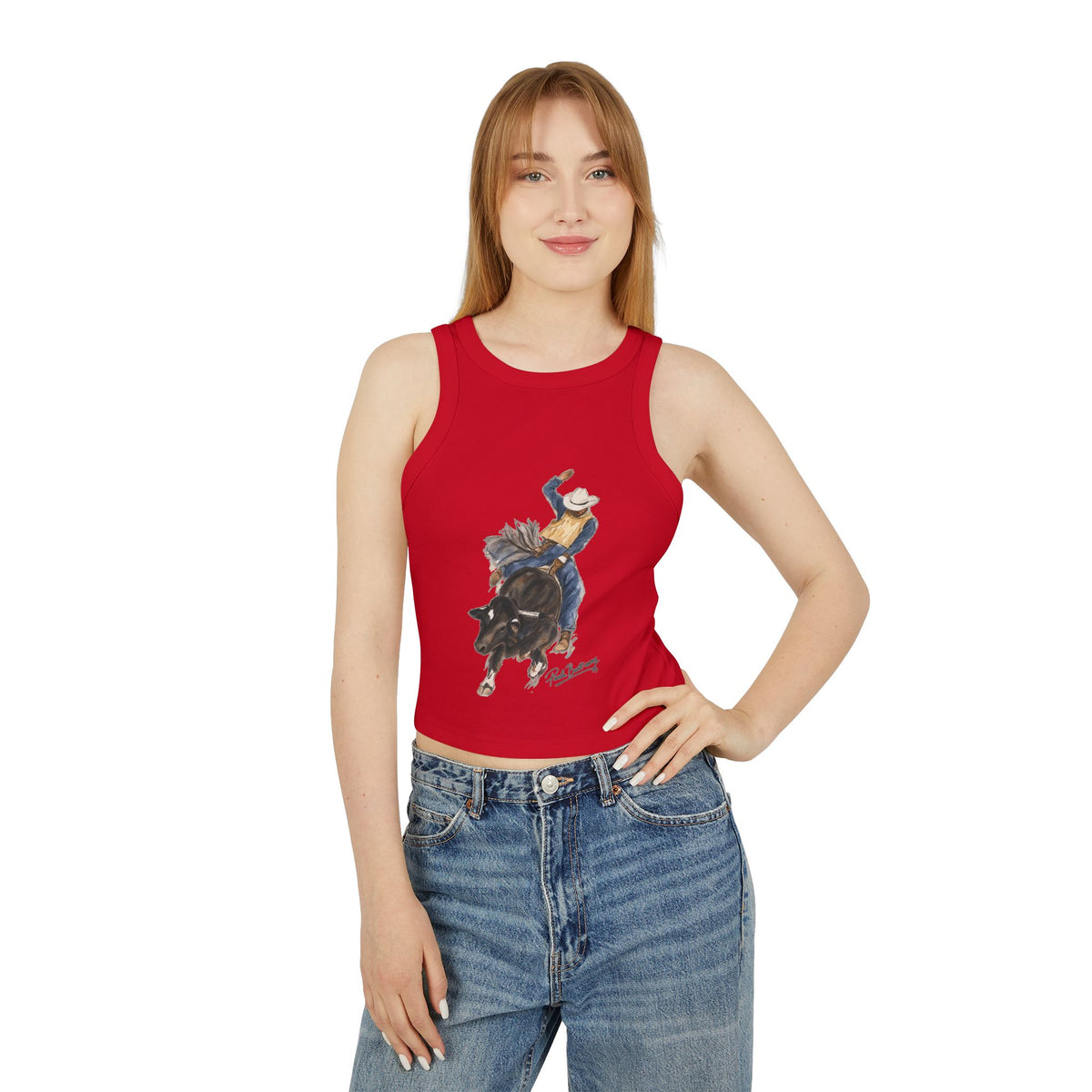 Women's Micro Rib Racer Tank Top water color bullrider
