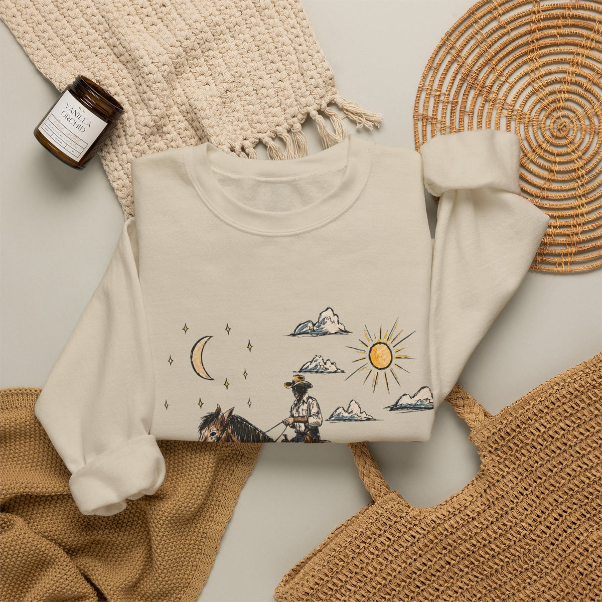 Cowboy sun up to sun down sweater with color