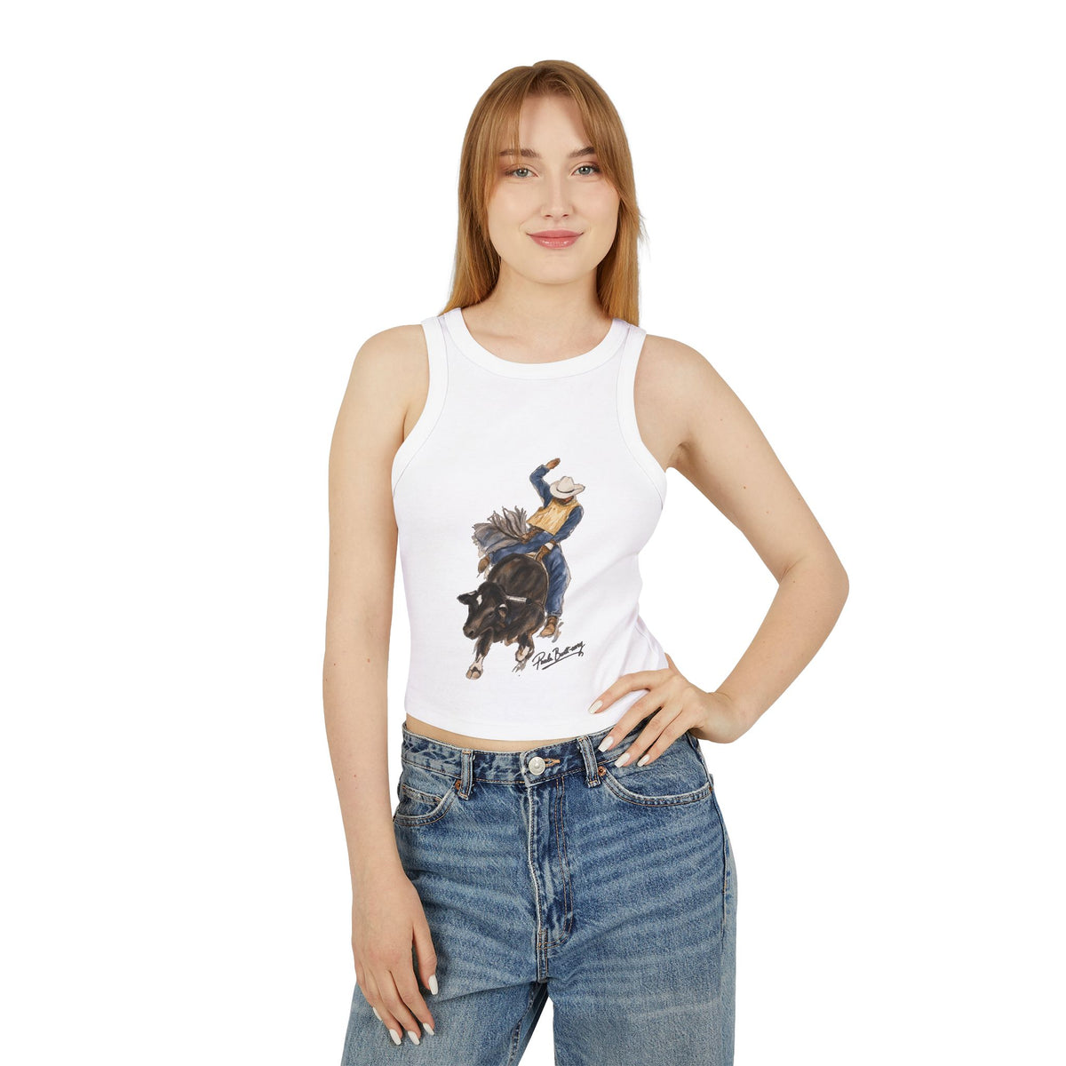 Women's Micro Rib Racer Tank Top water color bullrider