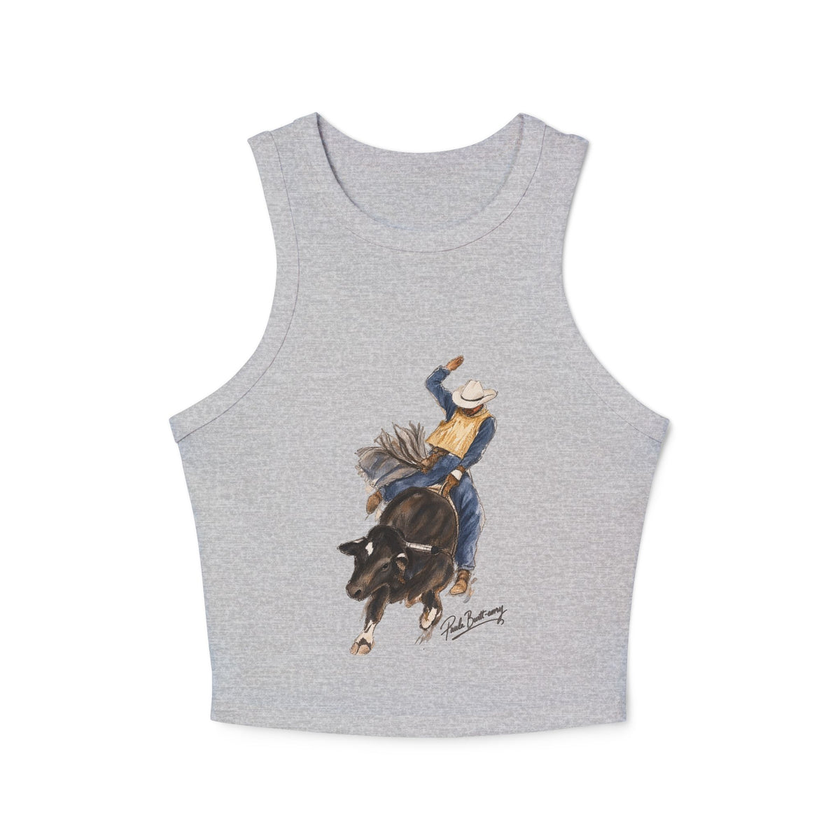 Women's Micro Rib Racer Tank Top water color bullrider