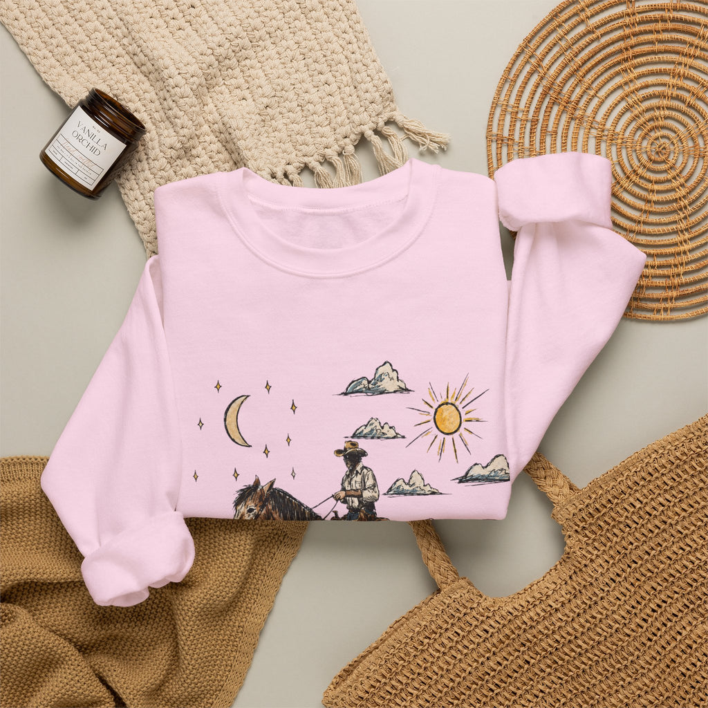 Cowboy sun up to sun down sweater with color