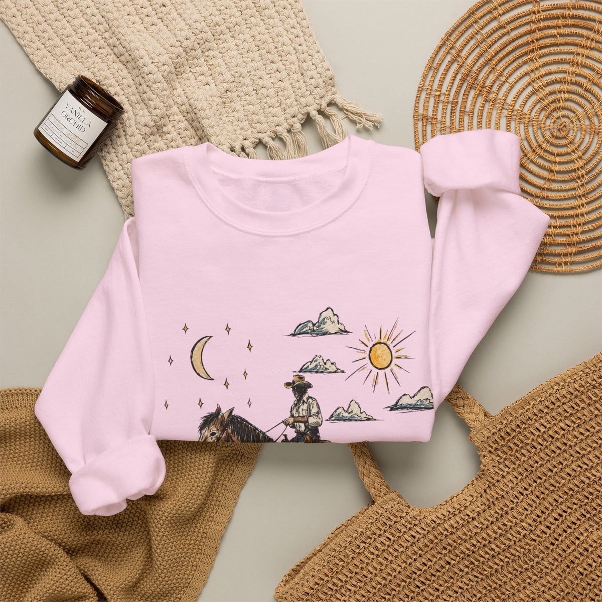 Cowboy sun up to sun down sweater with color