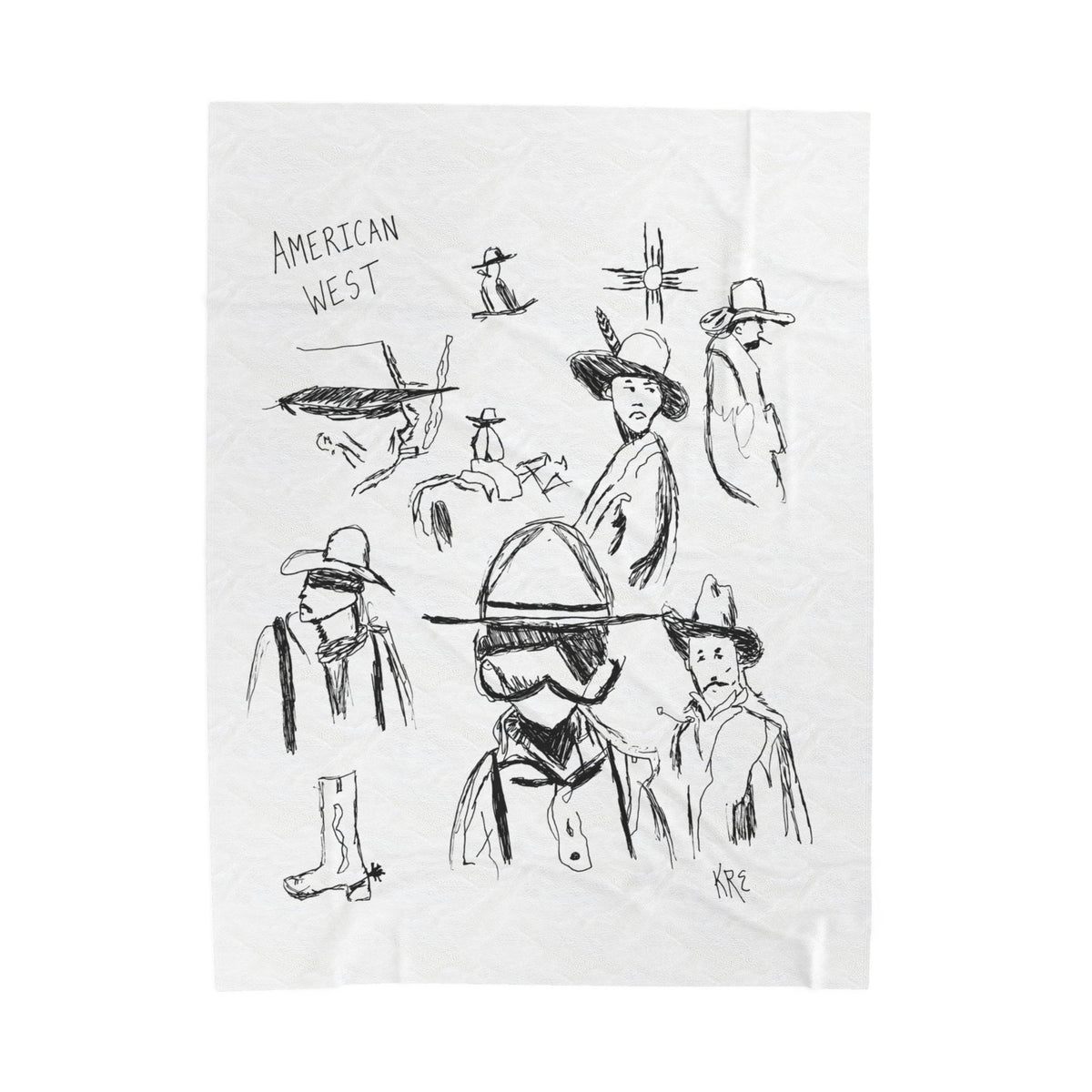 American West Sketch Velveteen Plush Blanket