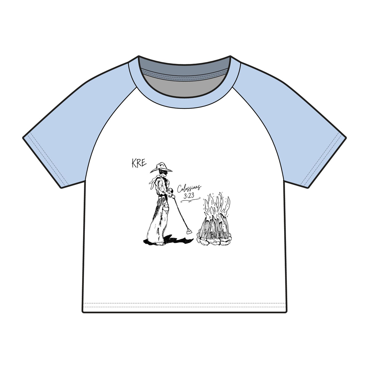 Hand drawn cowboy bible verse raglan baby tee