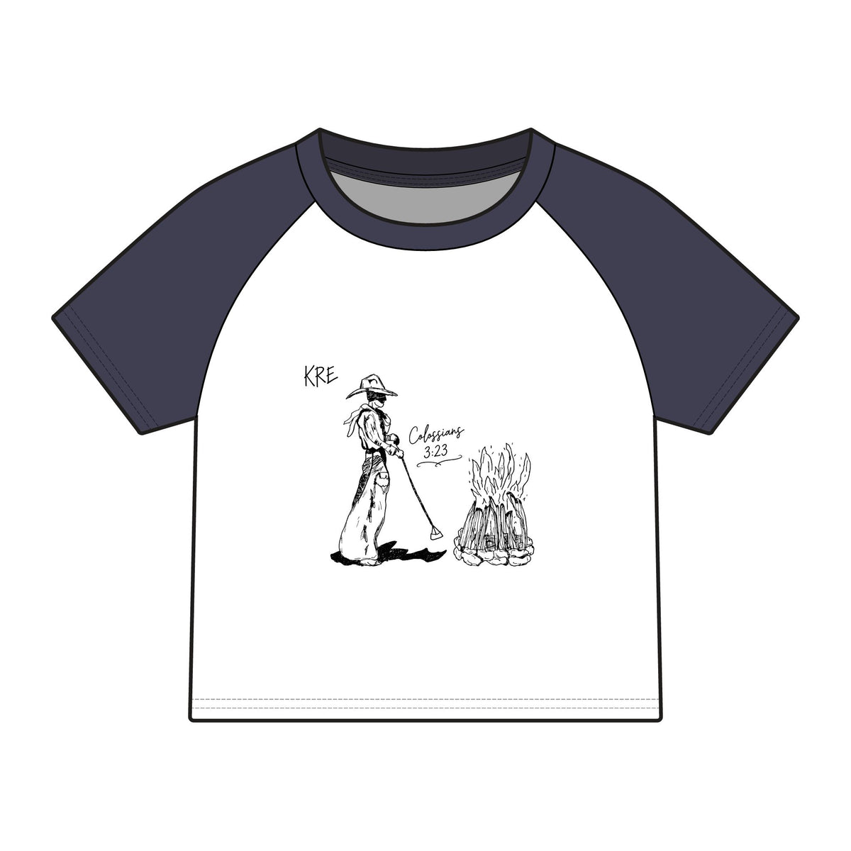Hand drawn cowboy bible verse raglan baby tee