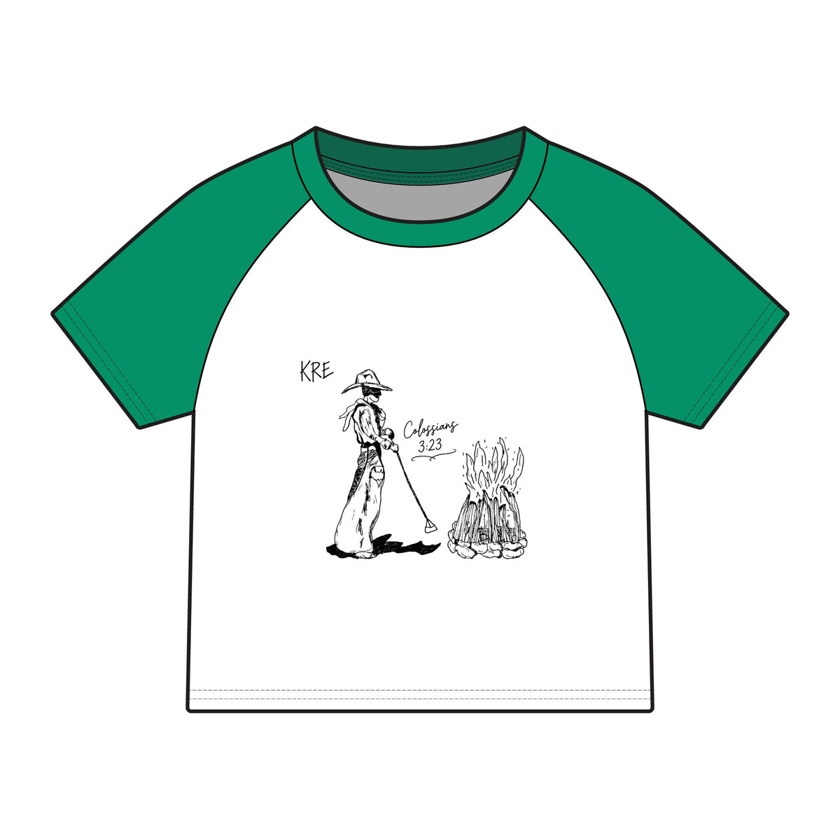 Hand drawn cowboy bible verse raglan baby tee