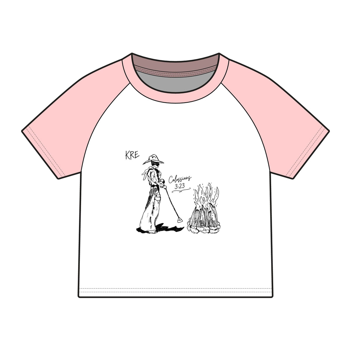 Hand drawn cowboy bible verse raglan baby tee