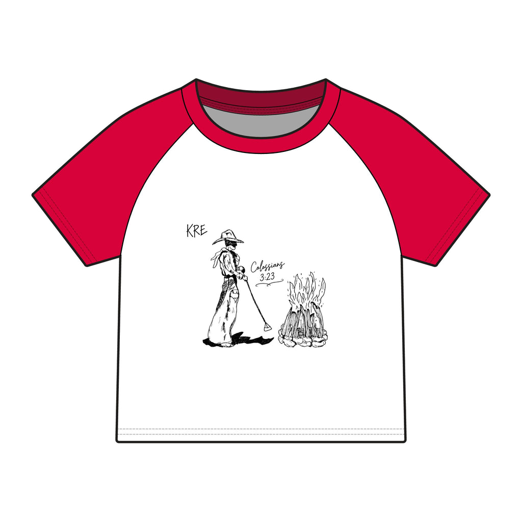 Hand drawn cowboy bible verse raglan baby tee