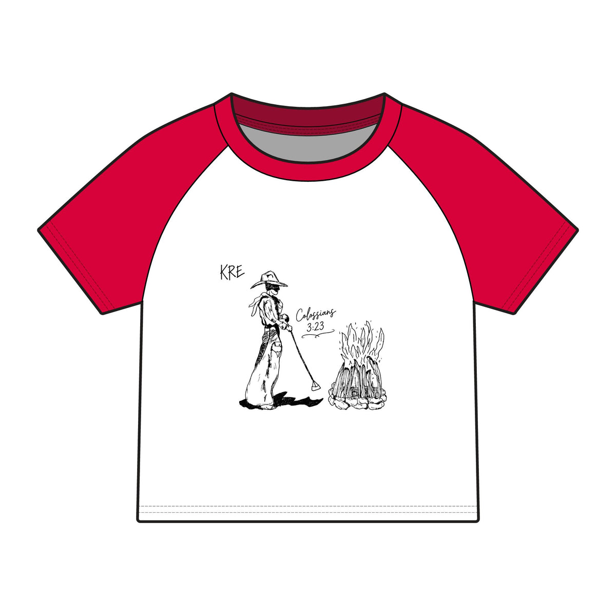 Hand drawn cowboy bible verse raglan baby tee