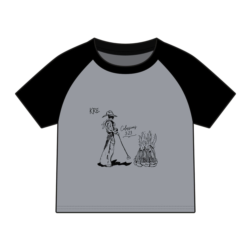 Hand drawn cowboy bible verse raglan baby tee
