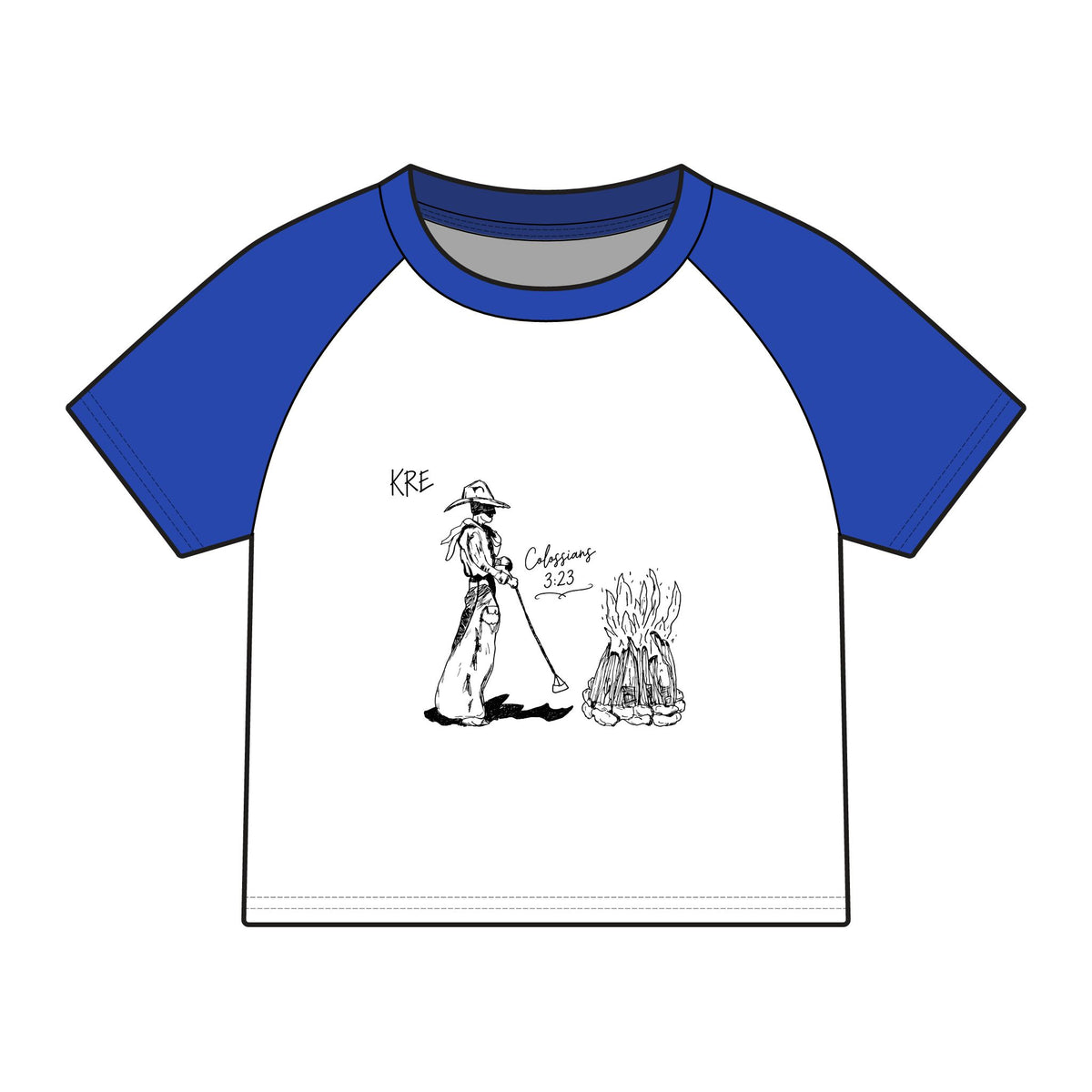 Hand drawn cowboy bible verse raglan baby tee