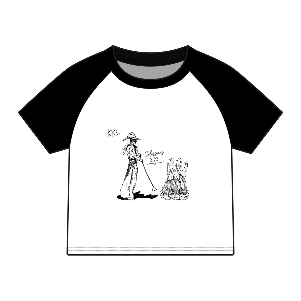 Hand drawn cowboy bible verse raglan baby tee
