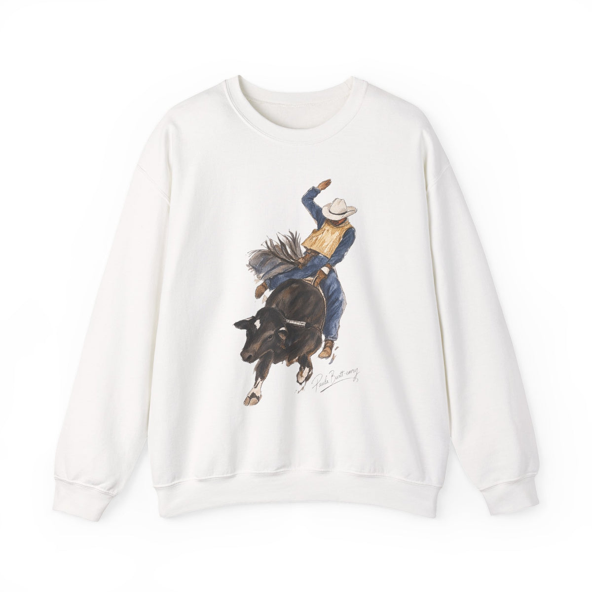 Watercolor bullriding Crewneck Sweatshirt artist Paula burtt-emry