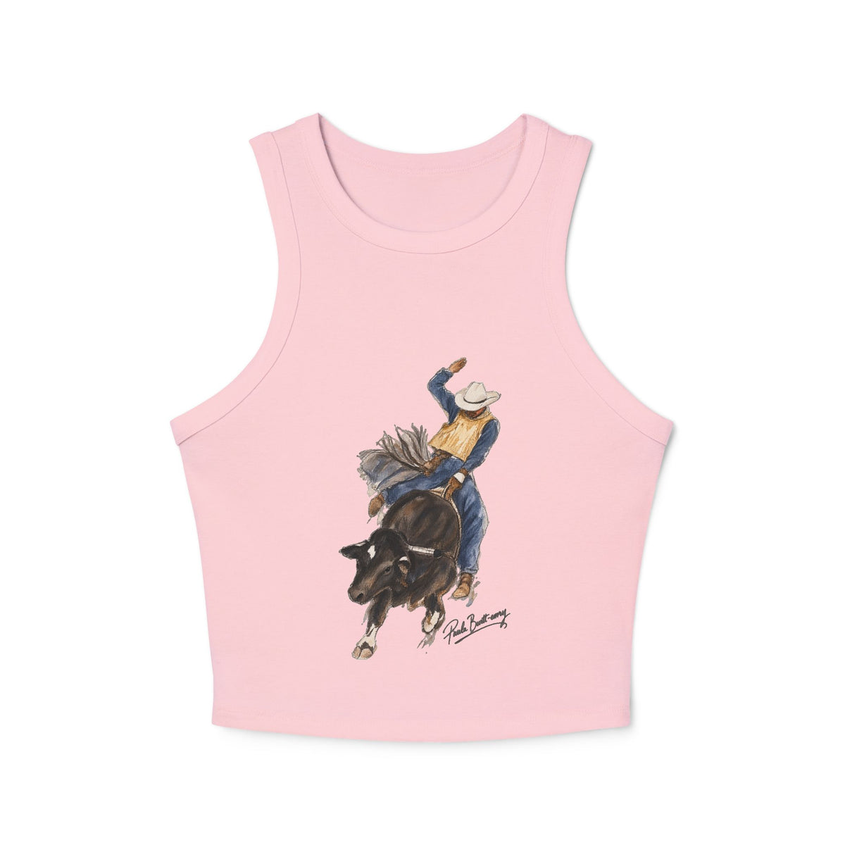 Women's Micro Rib Racer Tank Top water color bullrider