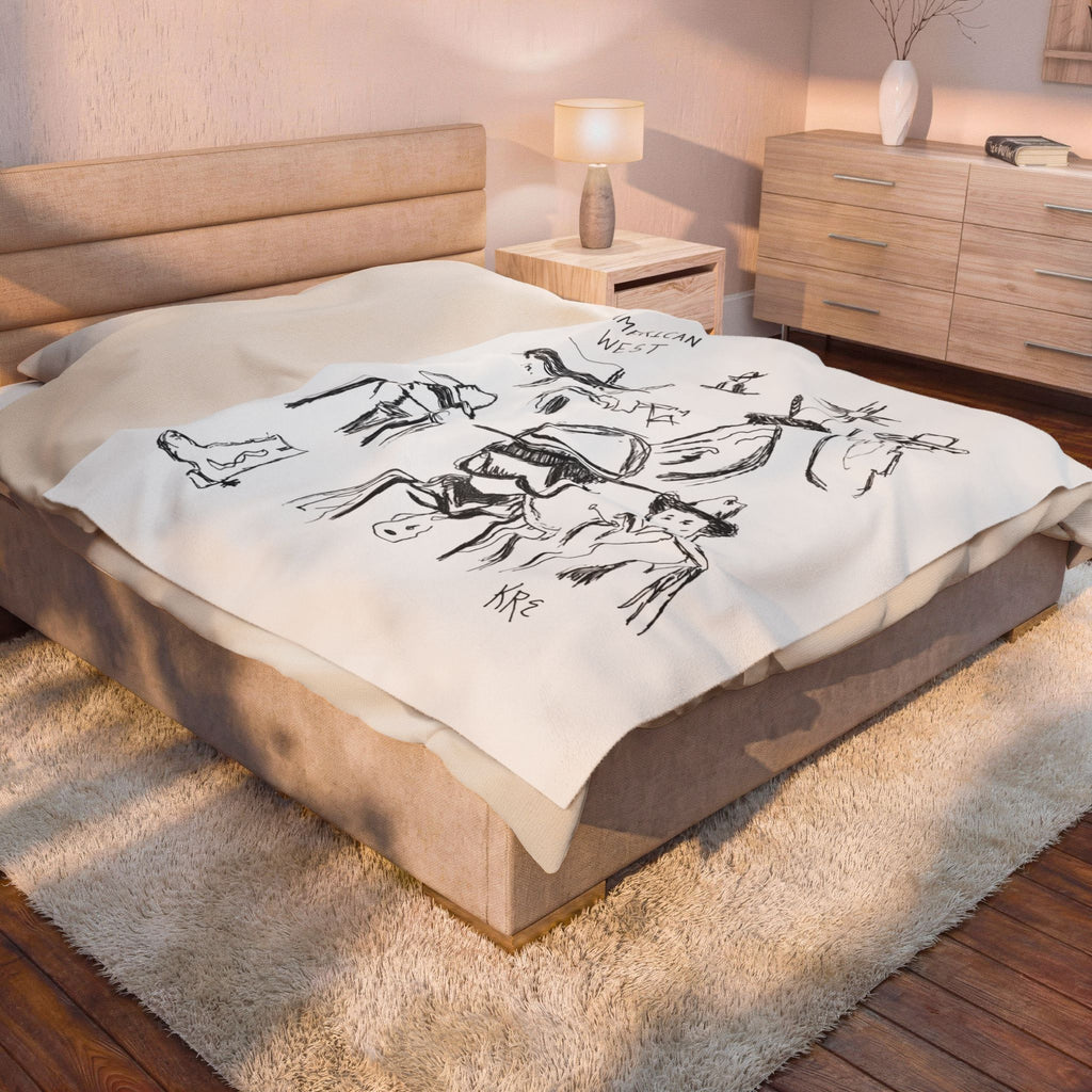 American West Sketch Velveteen Plush Blanket