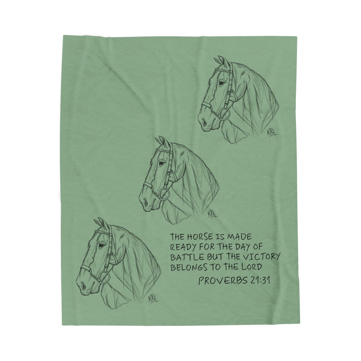 Velveteen Plush Blanket — Horse Sketch & Proverbs 21:31