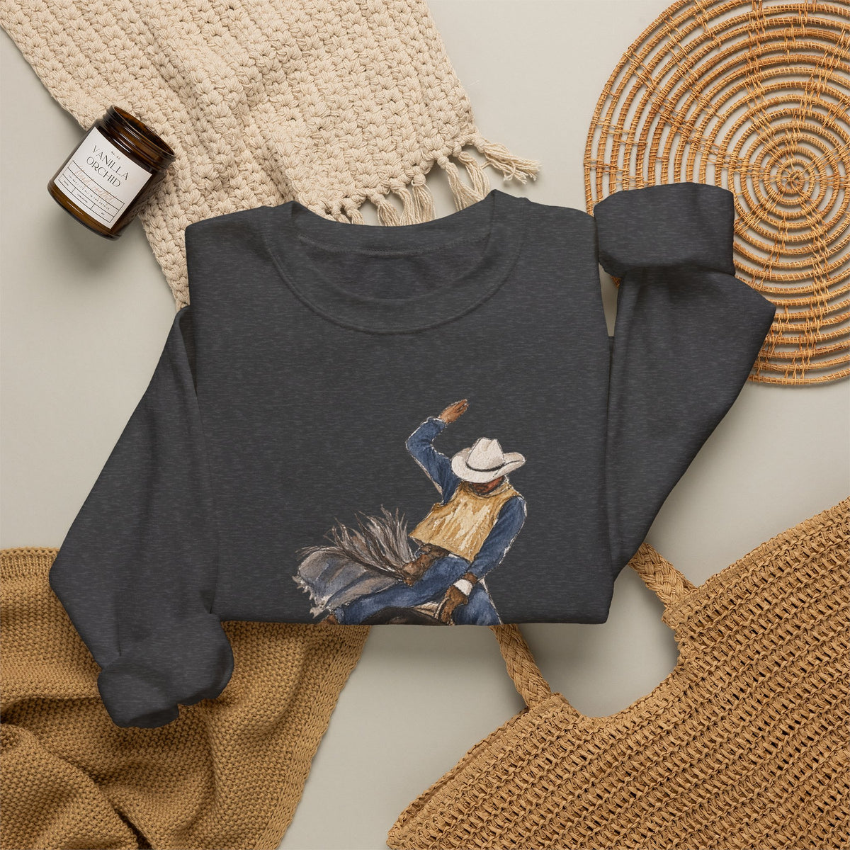 Watercolor bullriding Crewneck Sweatshirt artist Paula burtt-emry