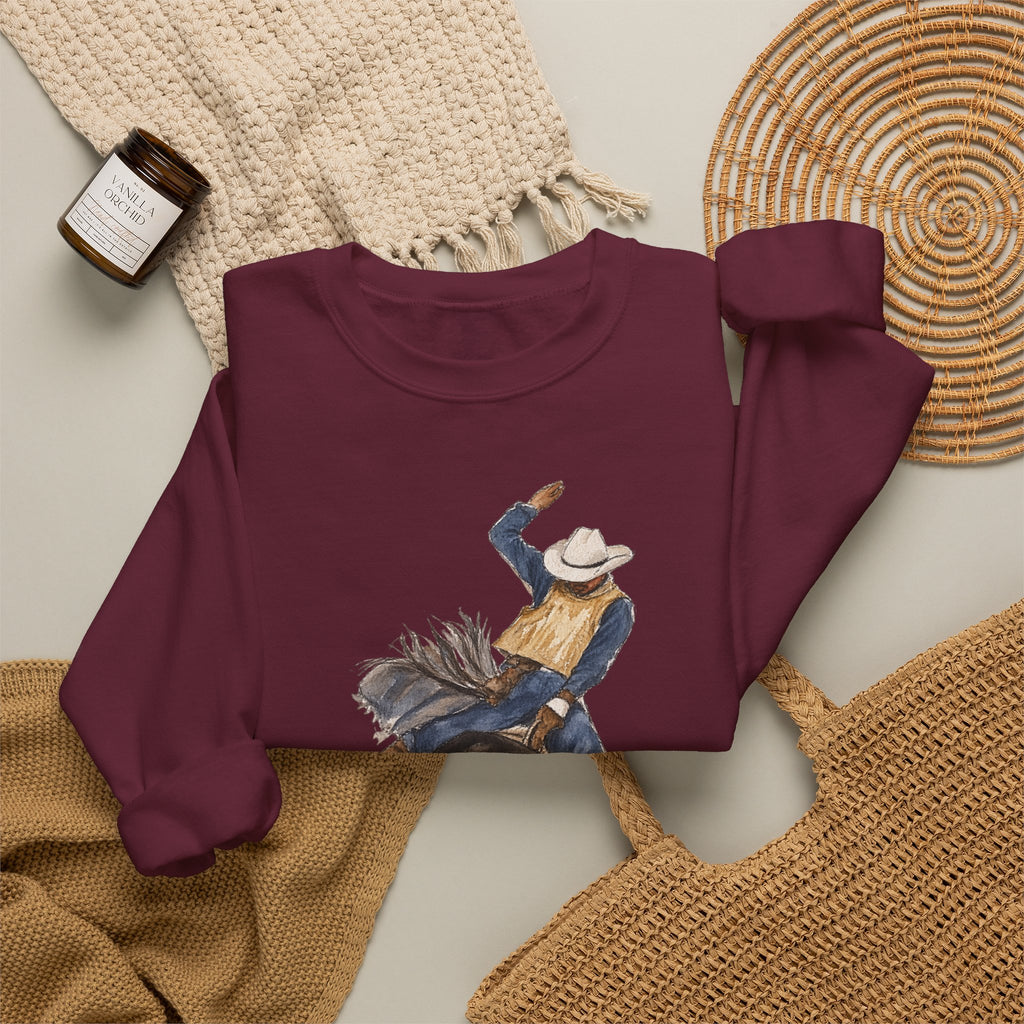 Watercolor bullriding Crewneck Sweatshirt artist Paula burtt-emry