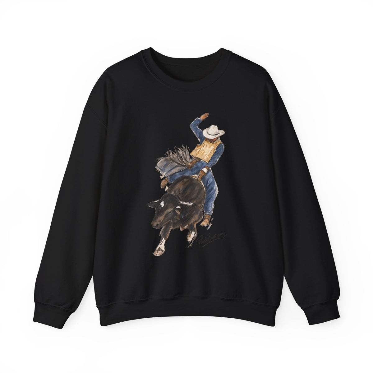 Watercolor bullriding Crewneck Sweatshirt artist Paula burtt-emry