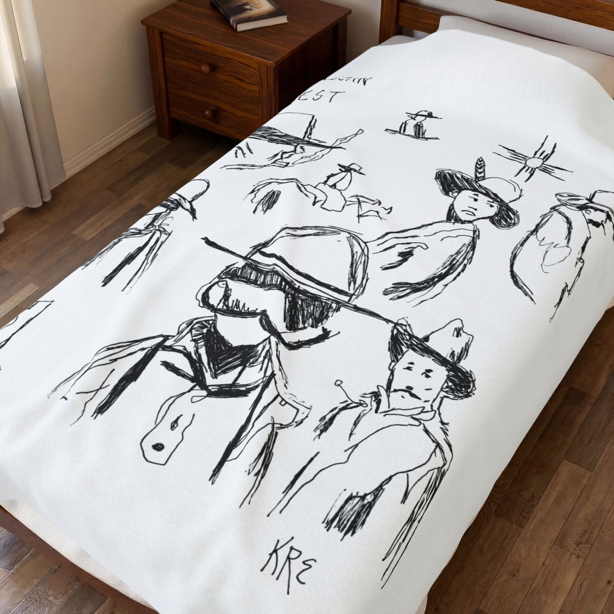 American West Sketch Velveteen Plush Blanket