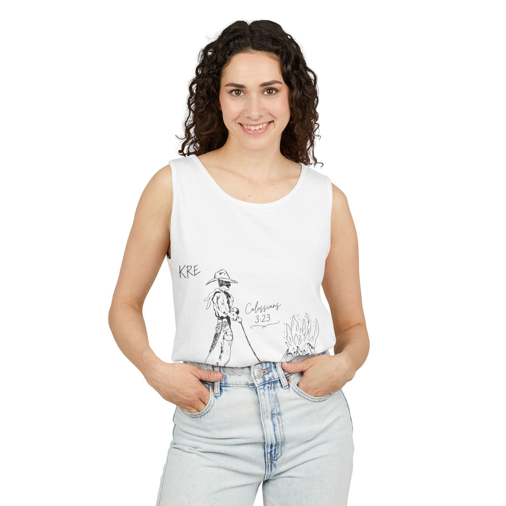 Cowboy bible verse Unisex Garment-Dyed Tank Top
