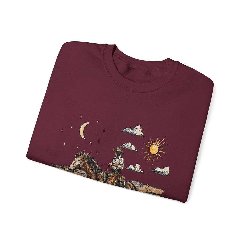 Cowboy sun up to sun down sweater with color