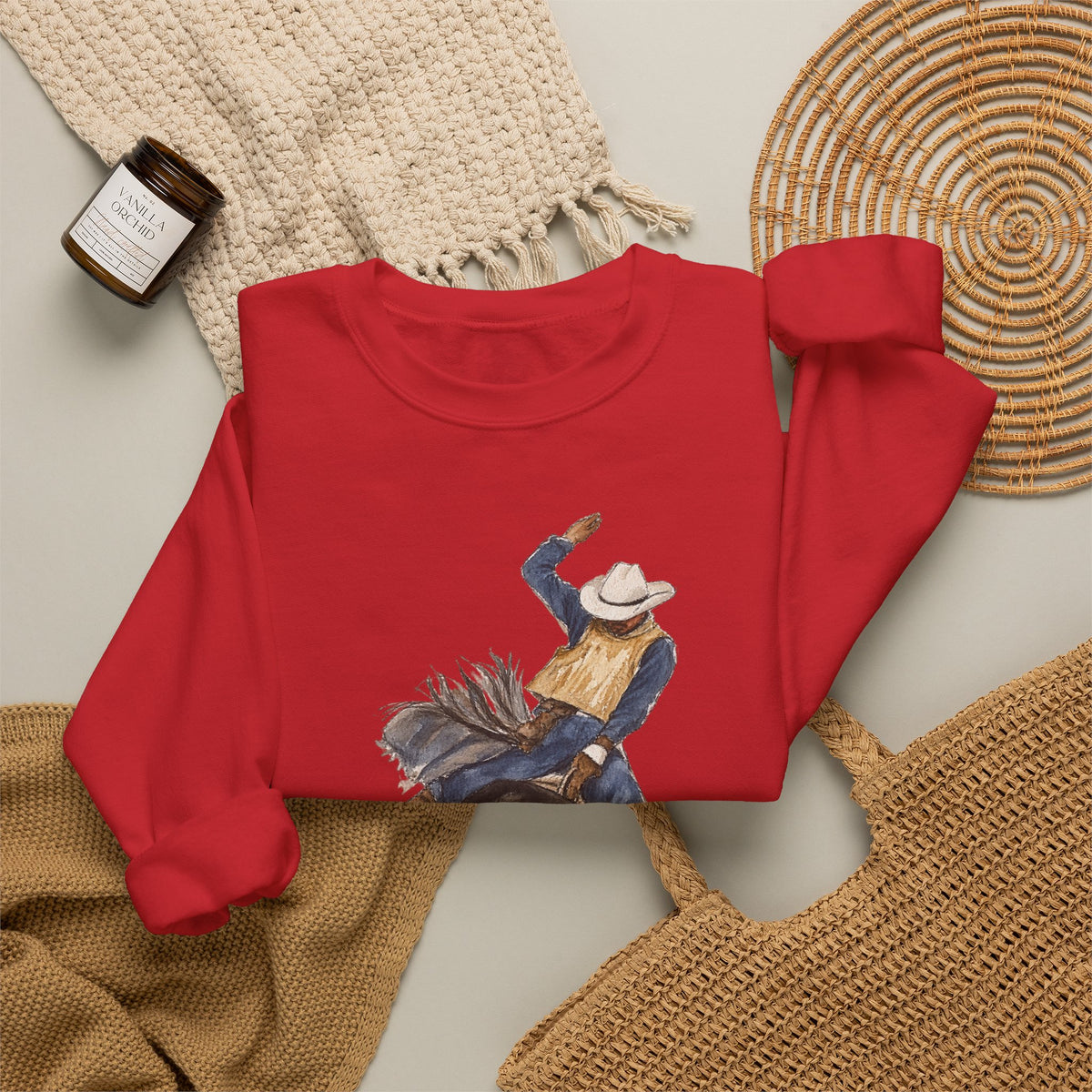 Watercolor bullriding Crewneck Sweatshirt artist Paula burtt-emry