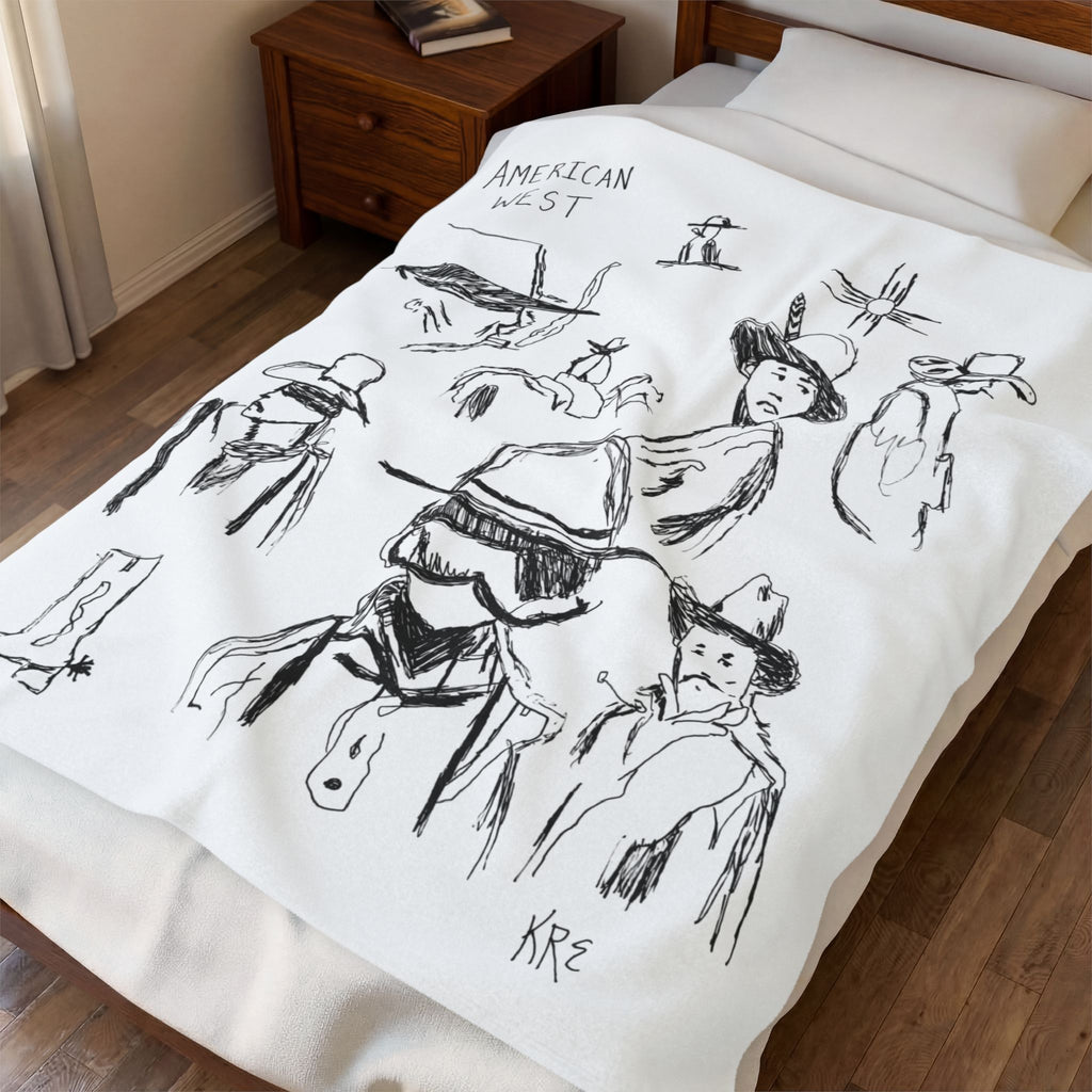 American West Sketch Velveteen Plush Blanket
