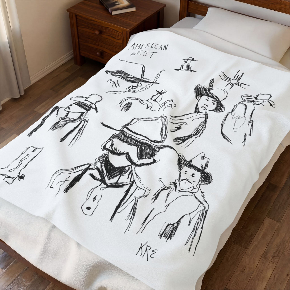 American West Sketch Velveteen Plush Blanket
