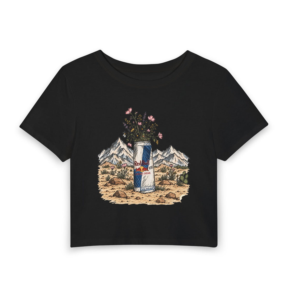 Wild flowers and wild drinks crop top
