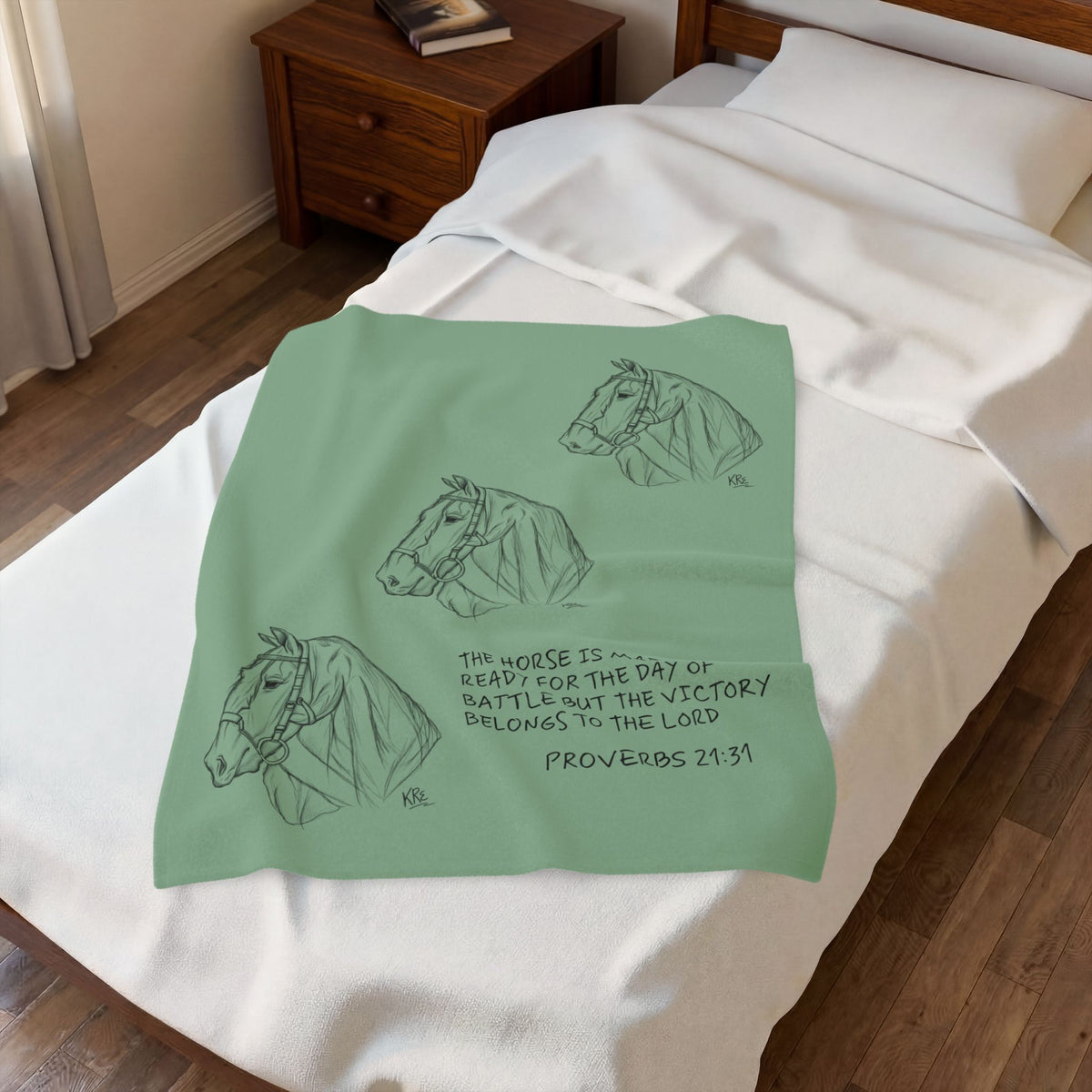 Velveteen Plush Blanket — Horse Sketch & Proverbs 21:31