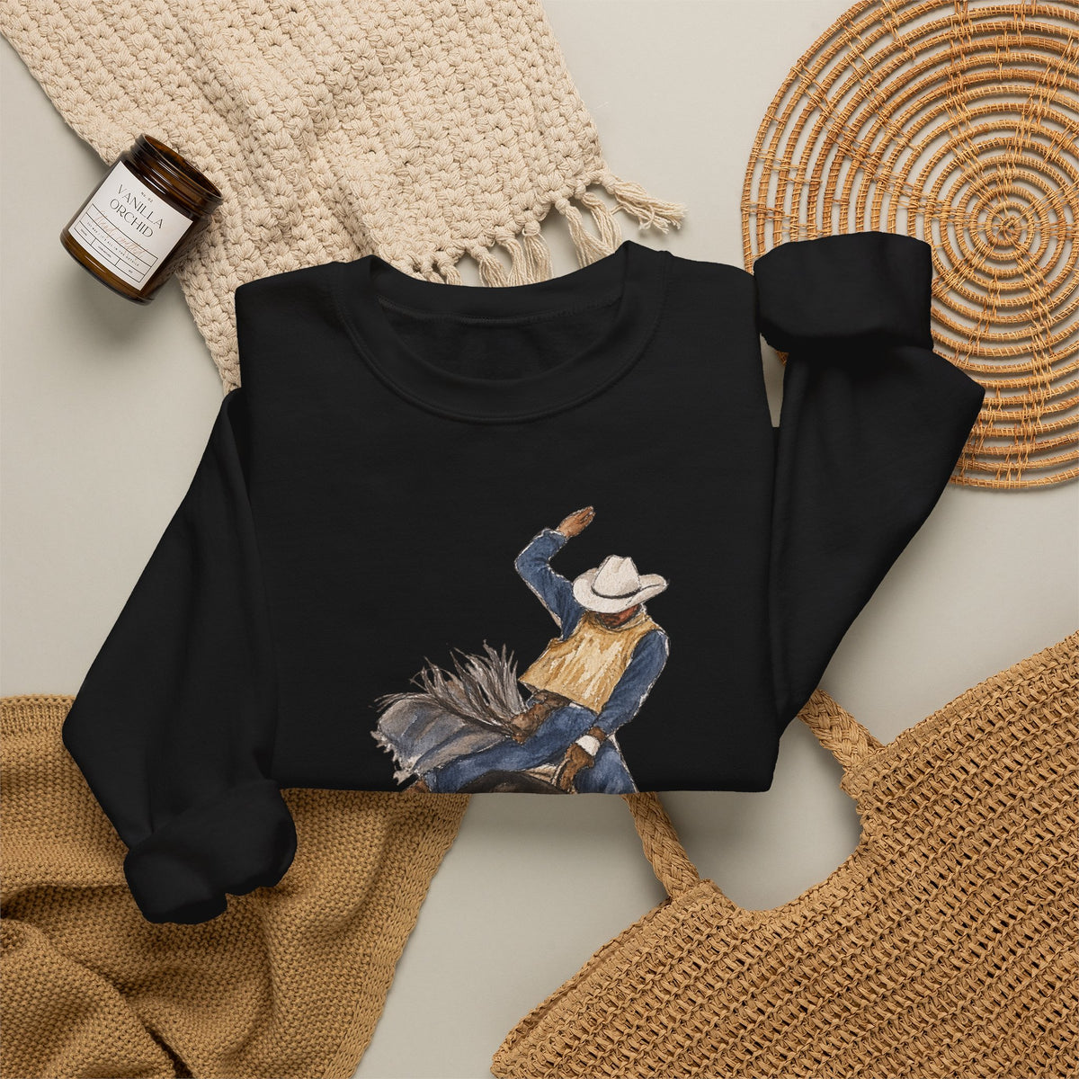 Watercolor bullriding Crewneck Sweatshirt artist Paula burtt-emry