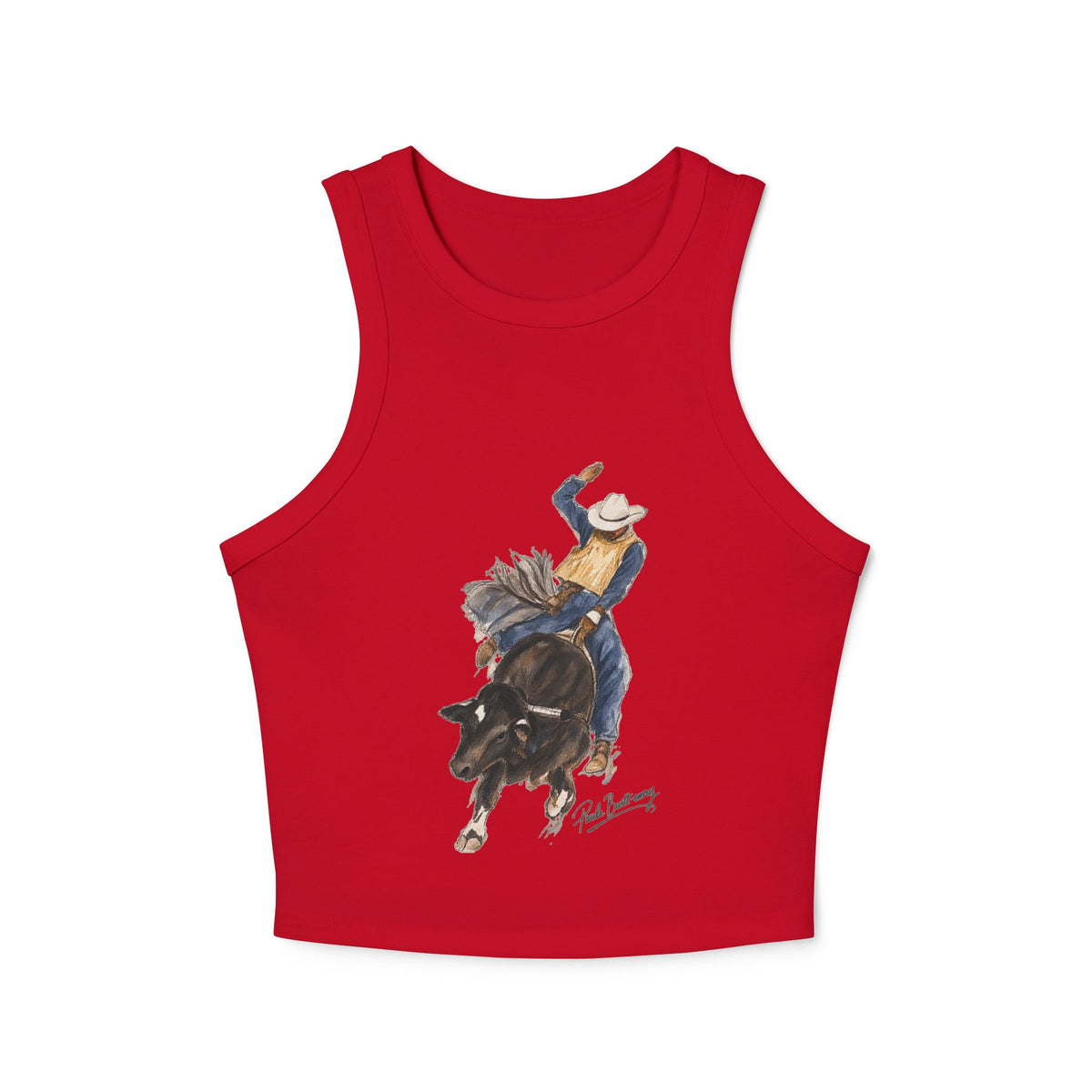 Women's Micro Rib Racer Tank Top water color bullrider