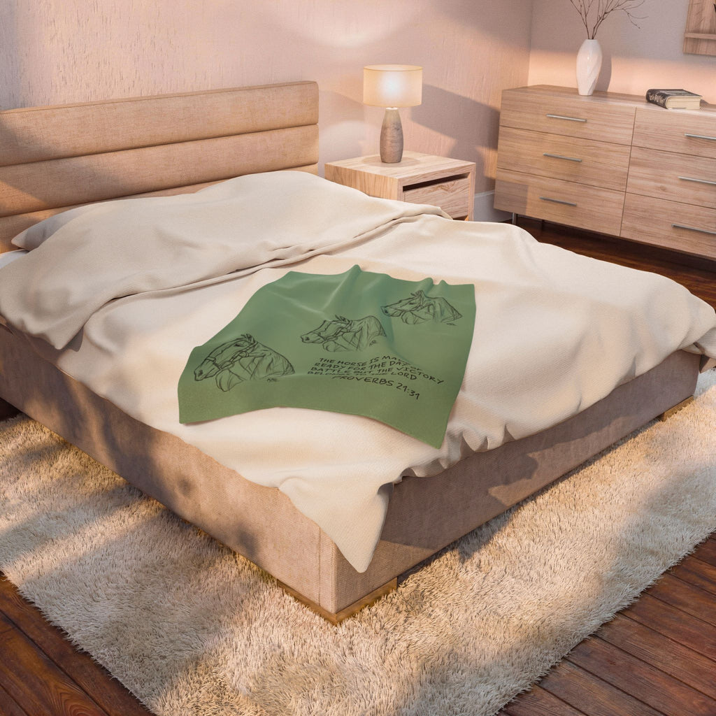 Velveteen Plush Blanket — Horse Sketch & Proverbs 21:31