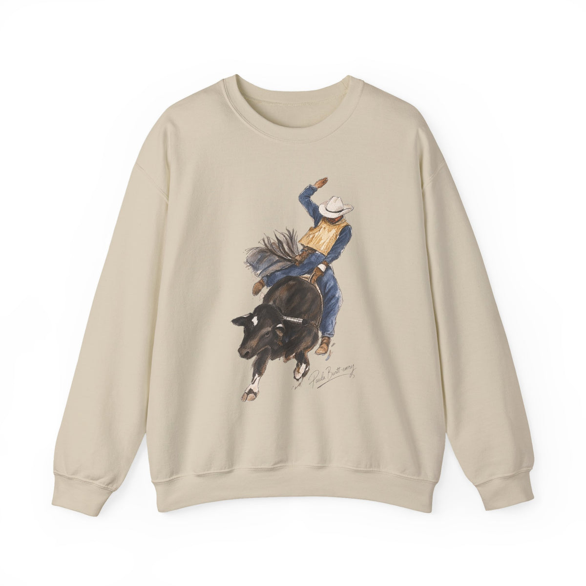 Watercolor bullriding Crewneck Sweatshirt artist Paula burtt-emry