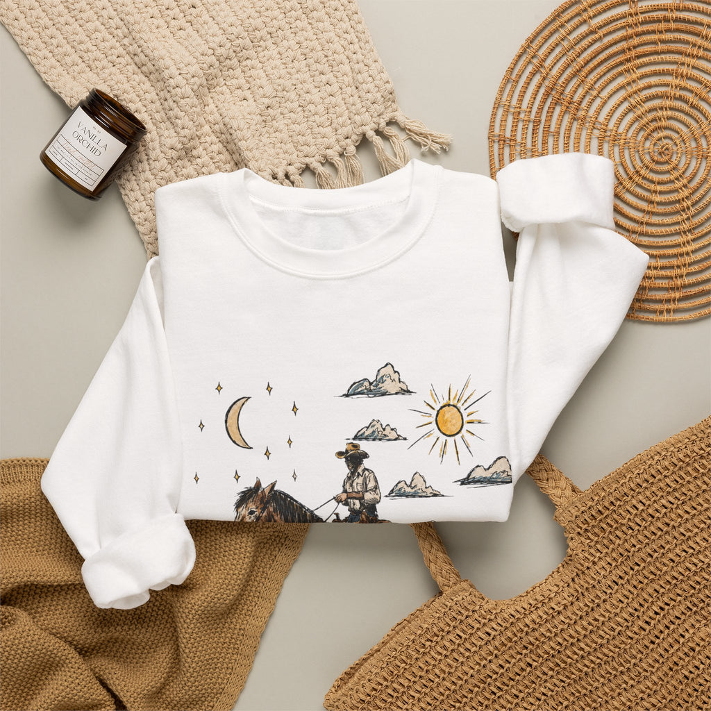 Cowboy sun up to sun down sweater with color