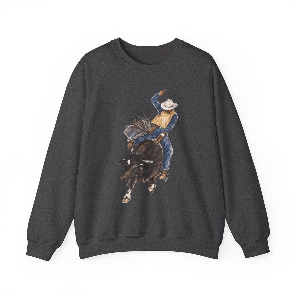 Watercolor bullriding Crewneck Sweatshirt artist Paula burtt-emry